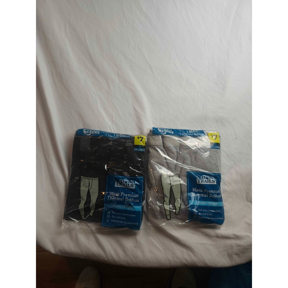 Open Trails Thermal Pants Mens Size 2XL Gray/Black Knit Underwear Lot Of 2 NEW